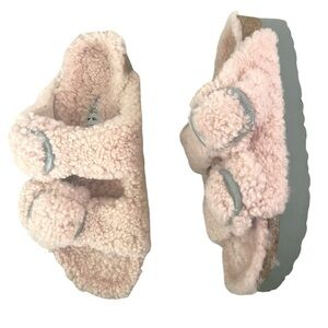 Free People Arizona Teddy Shearling Birkenstock Sandals Pink Sz 38